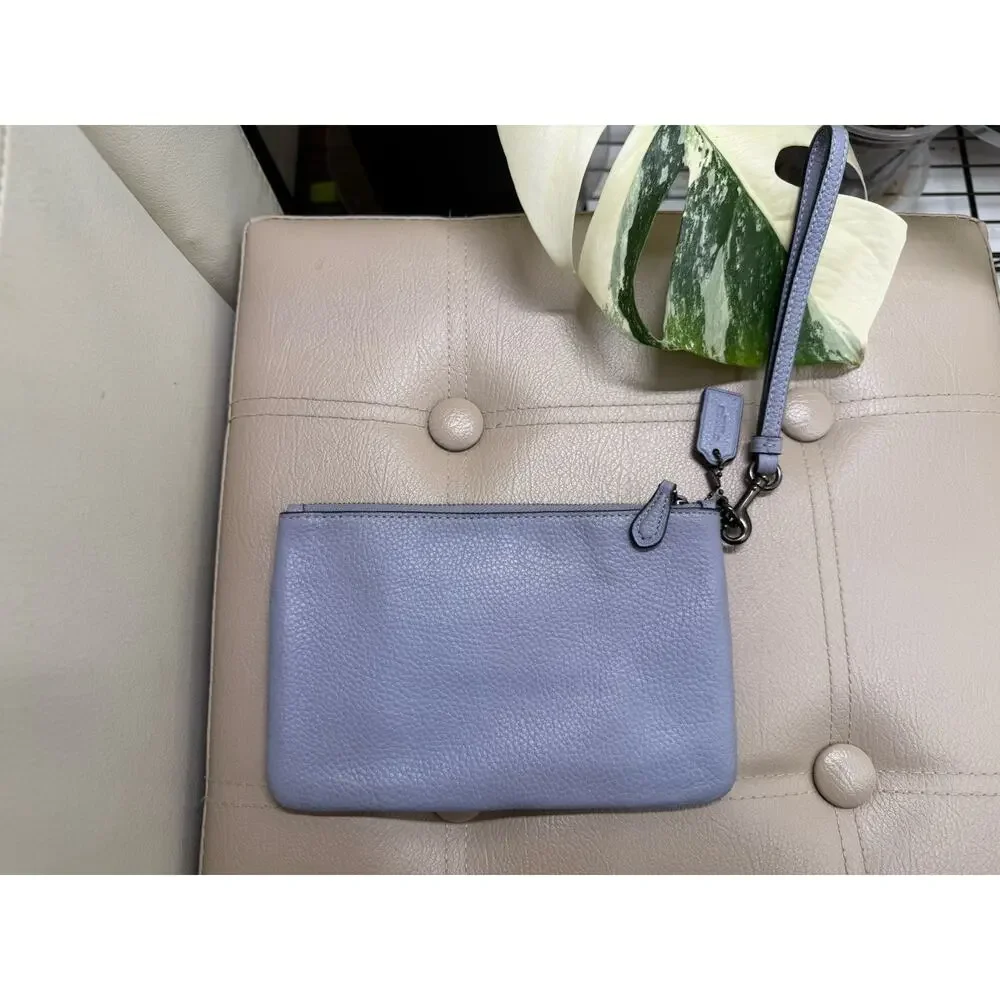 Coach Blue Pebbled Leather wristlet corner zip 5